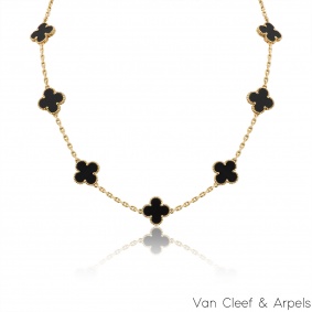 Van Cleef & Arpels Yellow Gold Onyx Vintage Alhambra Necklace VCARA42700